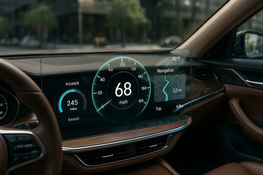 Digital Dashboard Display in Modern Electric Car Interior