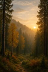 Obraz premium Big forest with sunset.
