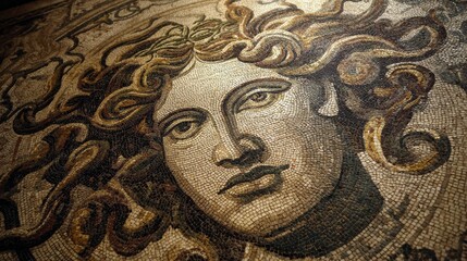 Medusa the Gorgon, ancient Roman style mosaic art, fictitious depcition