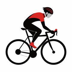 Naklejka premium Red and black cyclist on racing bicycle vector illustration bike sport