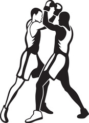 Boxers in close contact during a match, emphasizing strength, determination, and contact sport energy.