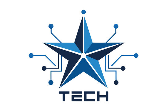 Blue star technology logo with circuitry elements and tech text