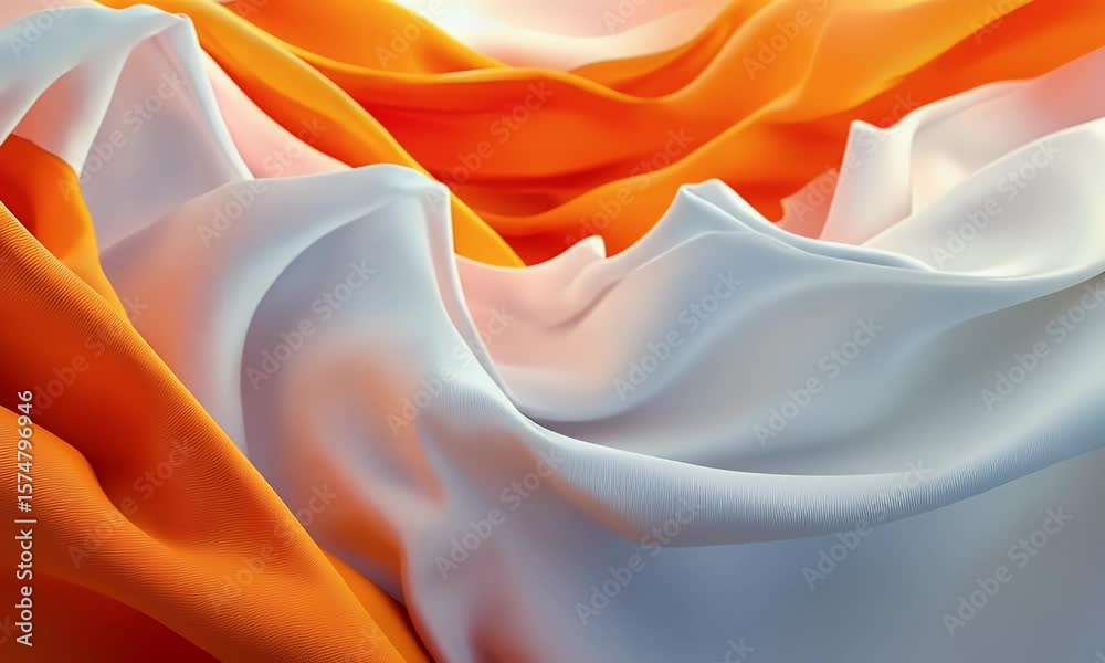 Poster abstract orange and white background with flowing cloth waves, creating an elegant and dynamic visua