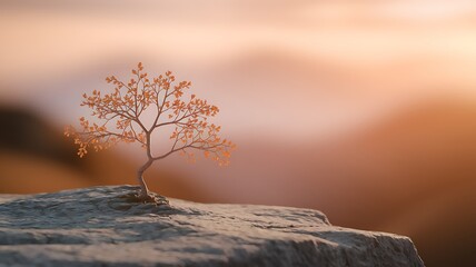 Small young plants flowers sprouting through hard old soil. new life. banner. copy space