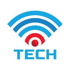Modern tech logo featuring stylized wi fi signal and bold text