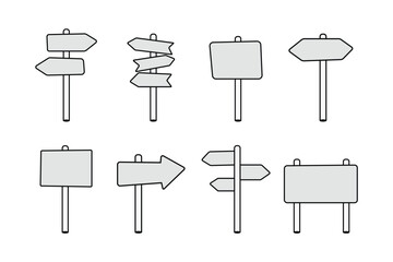 Navigation Signpost Vector Design for Guidance and Travel. Arrow board plank signpost vector line art hand drawn