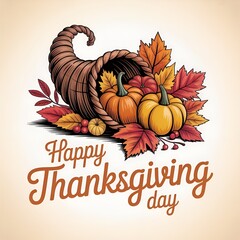 Happy Thanksgiving Day with autumn leaves. Hand drawn text lettering for Thanksgiving Day