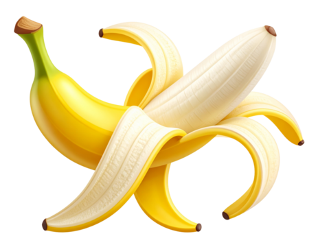 Flat Vector Illustration of Peeled Banana in Minimal Style, Transparent Background