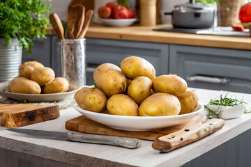 Fresh Potatoes in a Modern Kitchen Setting