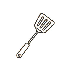 Simple outline drawing of a slotted spatula kitchen utensil on a white background