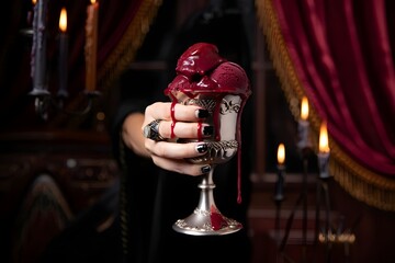 Gothic Black Cherry Ice Cream in an Ornate Goblet