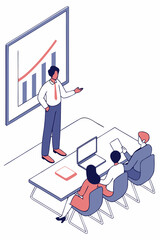 Fototapeta premium Leader explaining financial report to experts, ideal for corporate teamwork, growth, or leadership promotions.
