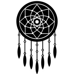 Vector silhouette of a Cyber dreamcatcher filtering digital shadows