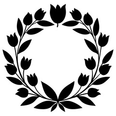 Vector silhouette of a spring wreath with tulips and fresh leaves