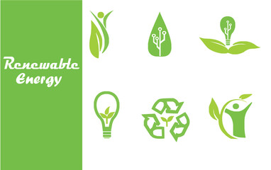 Editable set of nature vector icons depicting renewable energy and eco friendly power