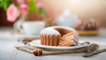 Rustic Presentation of Traditional Russian Pastila with Powdered Sugar on a Wooden Board with Raspberry Garnish