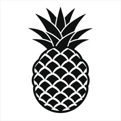 Obraz premium Simple black silhouette of a ripe pineapple with spiky green leaves on a white background