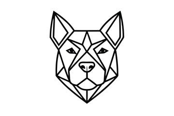 Geometric dog portrait displays bold black outlines constructing a minimalist animal head
