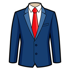 Vector illustration of a classic navy blue blazer paired with a crisp white dress shirt and a bright red tie