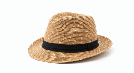 Straw Hat Style Summer fashion accessory on bright white background.