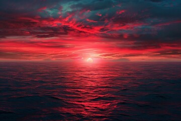 Fototapeta premium Breathtaking sunset over the ocean creating a mesmerizing spectacle of warm colors