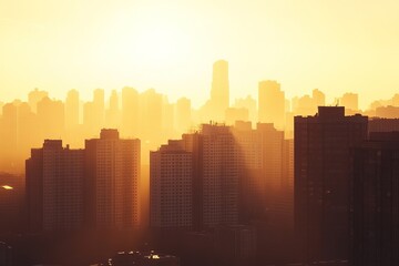 Fototapeta premium serene cityskyline under golden twilight with long shadows