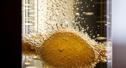Abstract Macro of Active Fermentation Bubbles on Ginger in Kombucha
