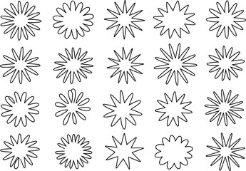 Obraz premium Vector floral burst shapes: outline, minimalist, design elements set.