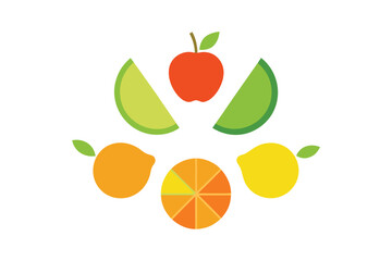 Vector Flat Arrangement Of Fruit Wedges Apple