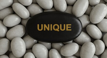 UNIQUE Black stone stands out amidst white stones with difference concept.