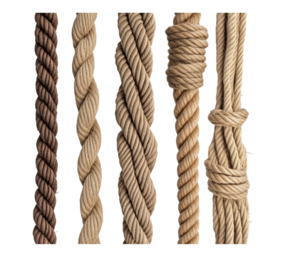 A row of ropes with different colors and textures