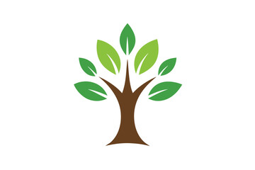 Fototapeta premium Stylized green tree with brown trunk and white background