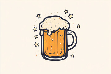 Illustration of a frothy beer mug with stars on a light background
