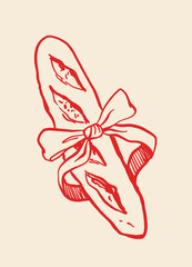 La Dolce Vita poster with Italian gelato, oyster, baguette, lemon and retro mailbox in hand drawn blue and red vintage style, traditional Italian dessert food summer vector illustration