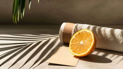 Sun-Kissed Serenity: A Citrus Spa Still Life Embracing Wellness and Natural Beauty with Refreshing Lemon and Soft Textures in Delicate Light.