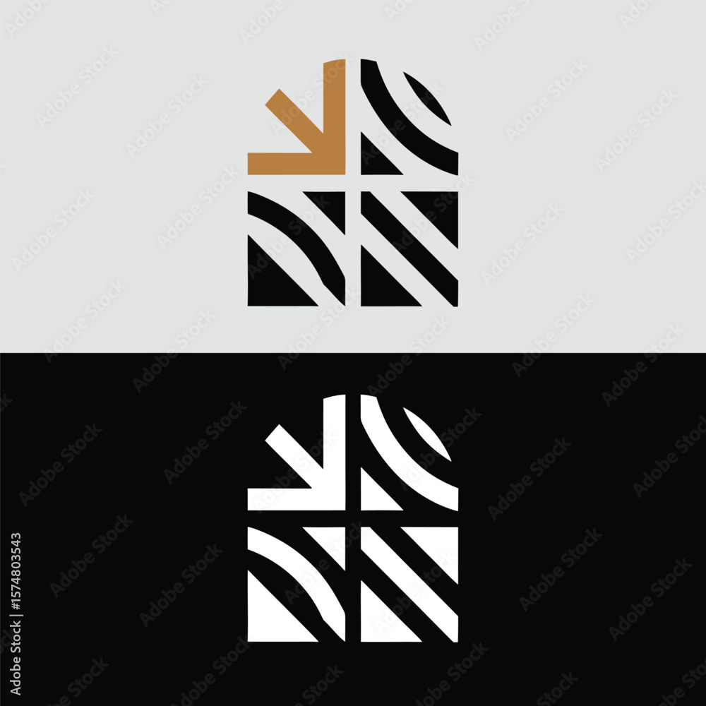 Poster An abstract window design with geometric patterns and an arrow, creating a modern and stylish architectural element