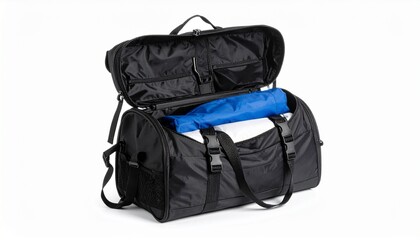 Naklejka premium On a white background, an open sport bag isolated.