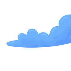 Stylized Blue Cloud, Watercolor Texture, Isolated on White, Cartoon Aesthetic.