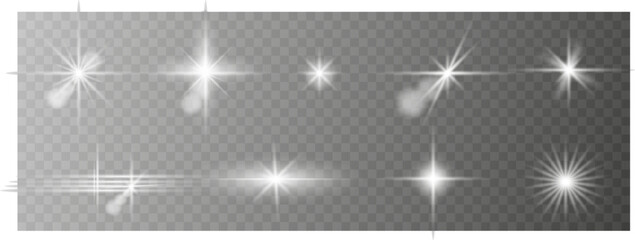 White sparks glitter special light effect. Vector sparkles on transparent background. Christmas abstract pattern. Sparkling magic dust particles.