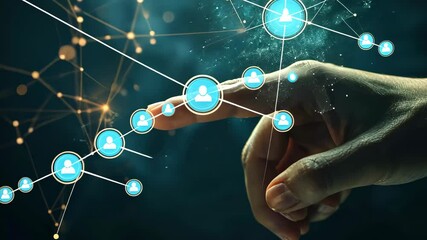 Hand pointing at a digital brain hologram with neural network connections - Powered by Adobe