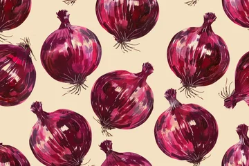 Gardinen Küche Muster  Seamless pattern of red onions, an illustration created using watercolor painting technique  © nsit0108