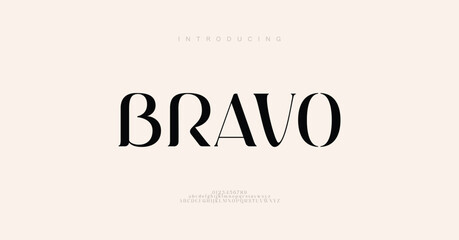 Bravo Elegant alphabet letters font and number. Typography modern sans fonts and number for logo brand. vector illustration
