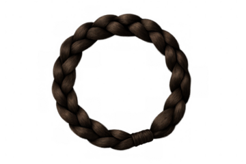 Realistic brown braid hair forming a perfect circle, ideal for beauty and fashion projects on transparent background