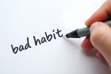 bad habit, marker writing on paper, ink, black and white, minimalist, simple