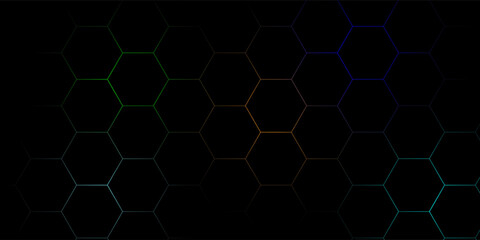 Abstract Dark Background With Glowing Hexagonal Geometric Pattern Design