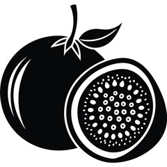 Simple Passion Fruit Silhouettes Whole and Half Cut Vector Graphics