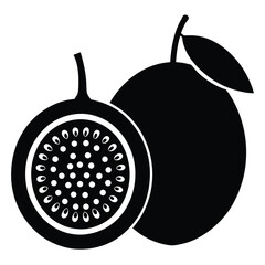 Simple Passion Fruit Silhouettes Whole and Half Cut Vector Graphics