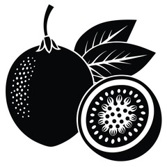 Passion Fruit Silhouettes Whole and Half Cut Simple Vector Design