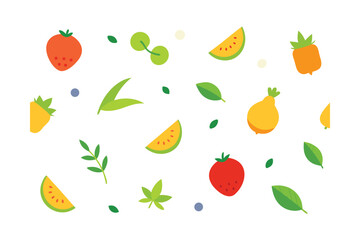 Scattered Flat Fruits And Herbs In Repeat Layout