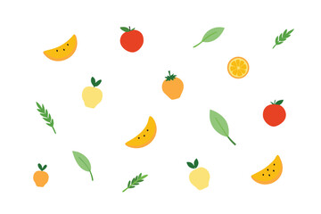 Scattered Flat Fruits And Herbs In Repeat Layout
